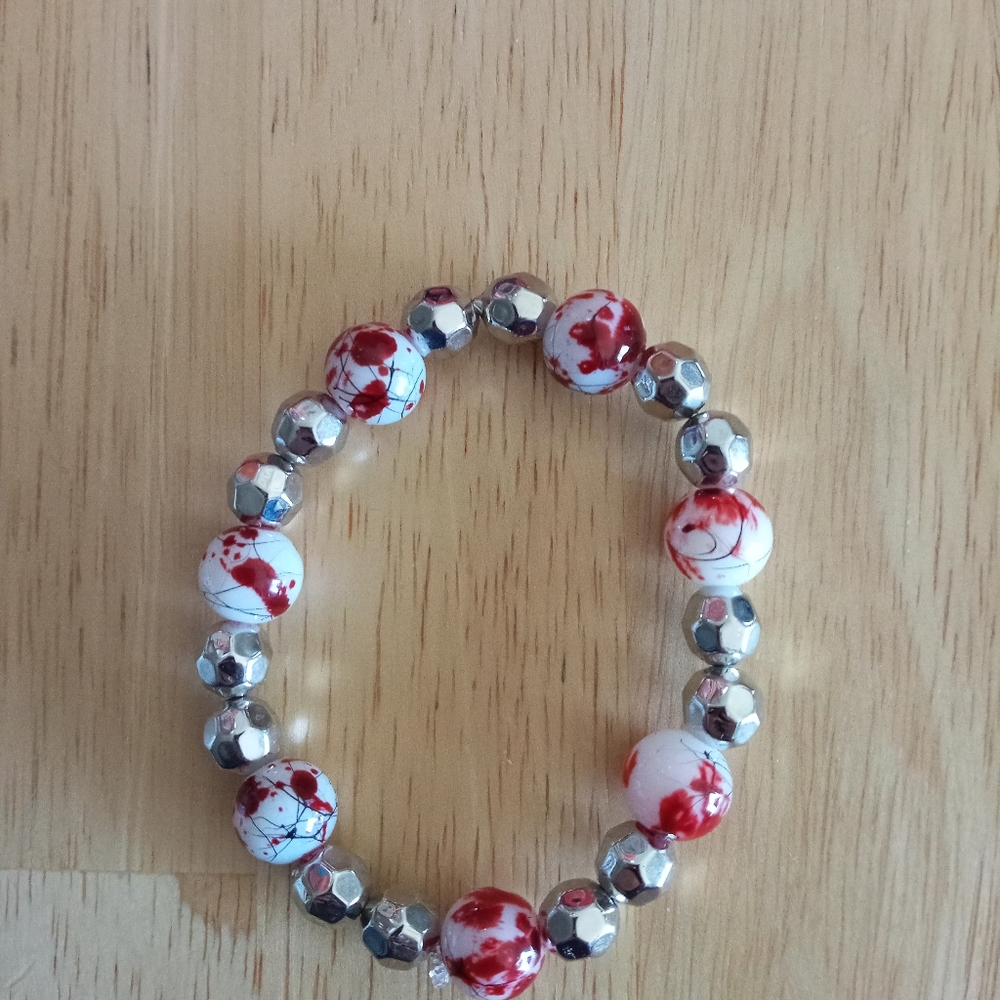 New cherry blossom silver crystal beaded statement bracelet hand crafted - Picture 4 of 4
